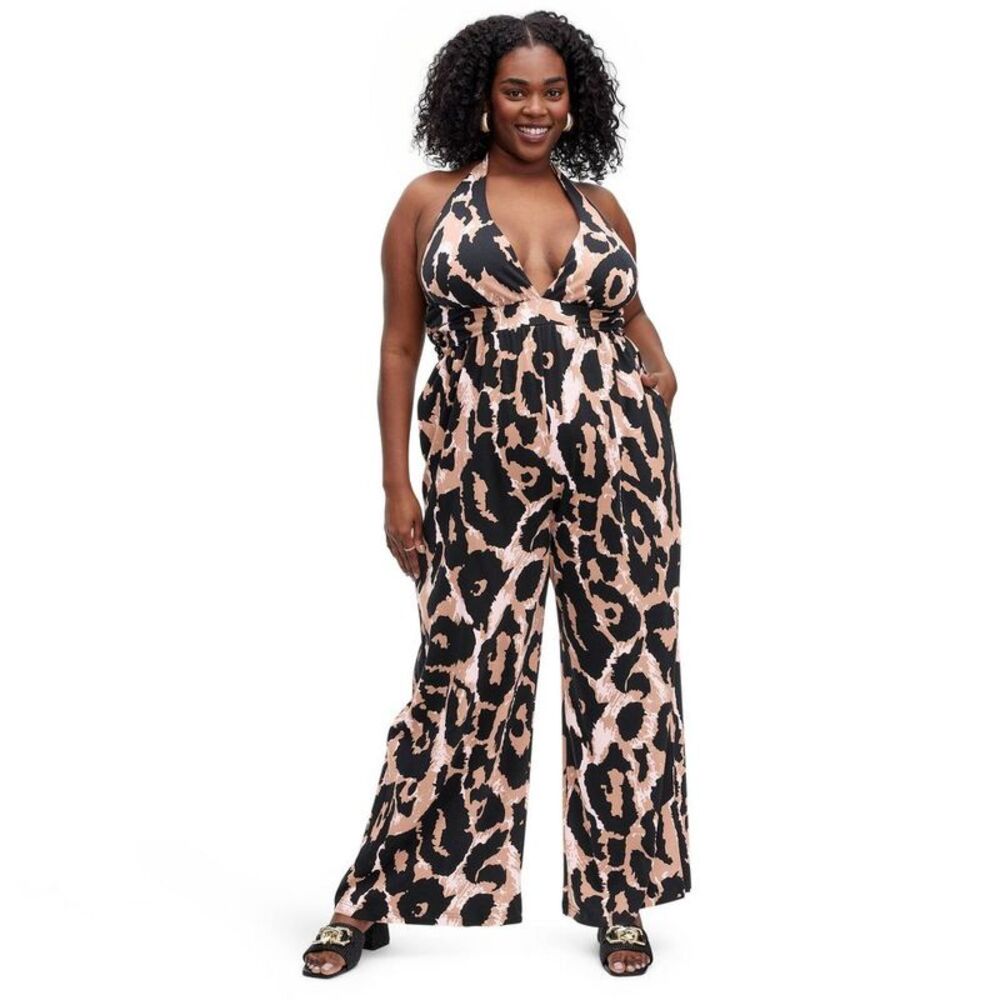 Women's Halter Leopard Neutral Jumpsuit - DVF XXL